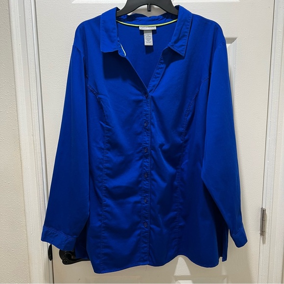 CATHERINES Women's Plus Size Royal Blue Button-Up Tunic Top SIZE 3X 26/28W EUC - Picture 1 of 14